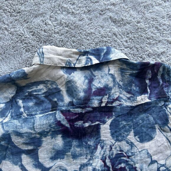 Soft Surroundings Women's Blue Floral Tunic Button Up Side Split Blouse 1X 58945 - Picture 8 of 8